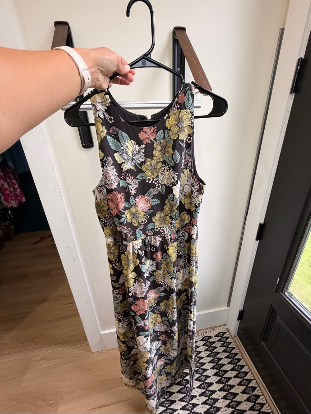 LOFT Black Floral Maxi Dress with Yellow, Pink & Green Blooms